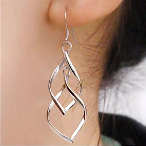 Silver Hoop Dangly Earrings - Picture 3 of 6